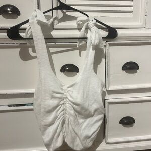 Free People White Ruched Tank Top